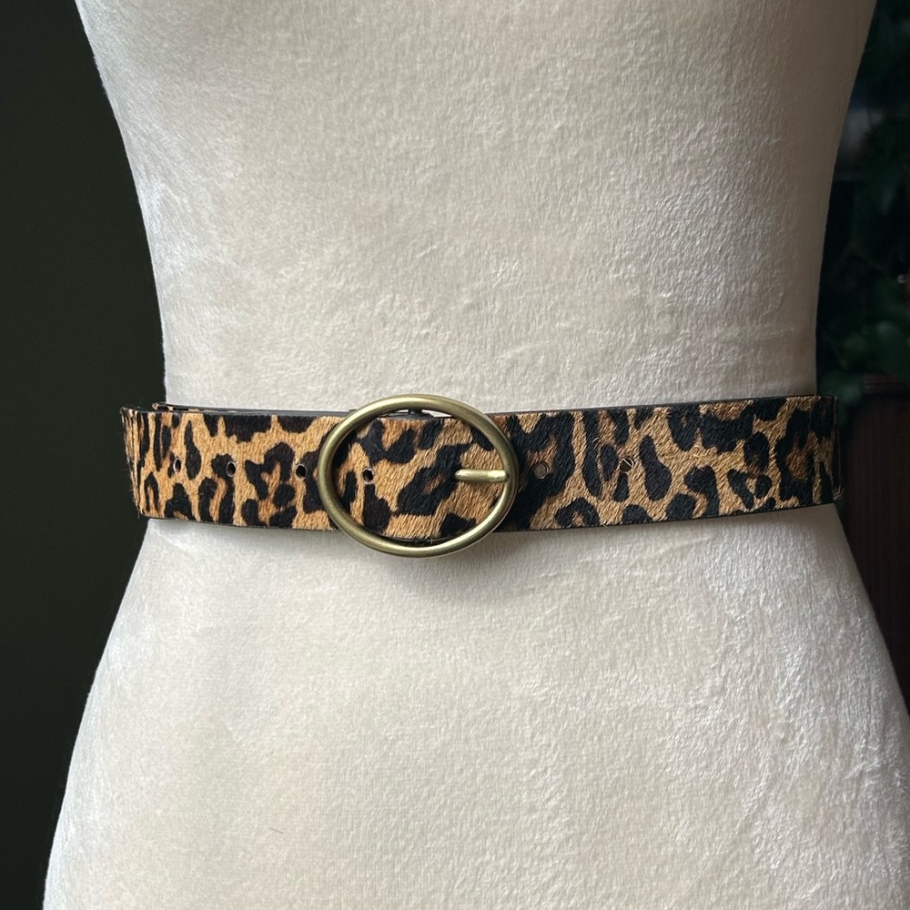 Leopard Print Belt with Gold Buckle
